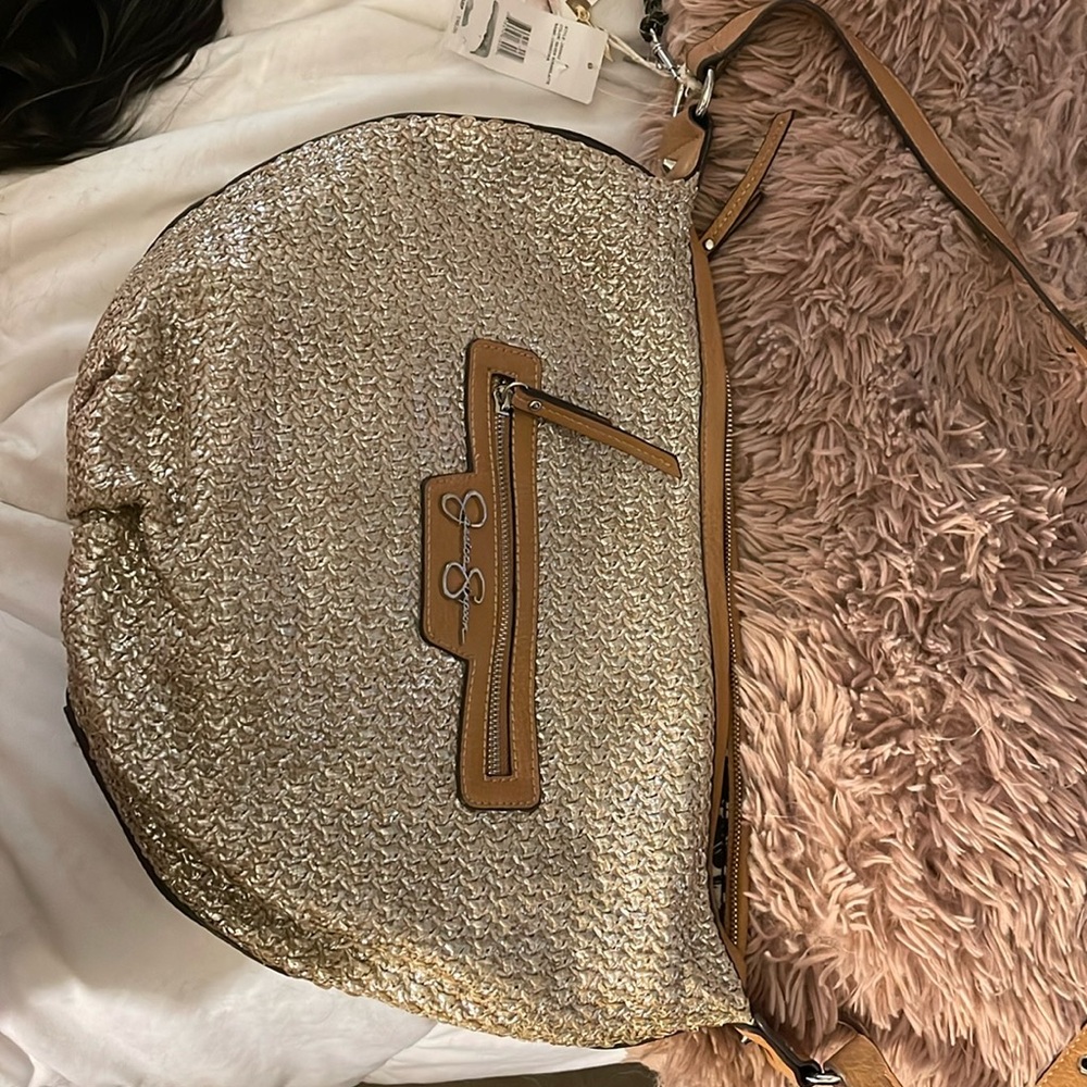 jessica simpson christina silver strawlatte bag purse nwt